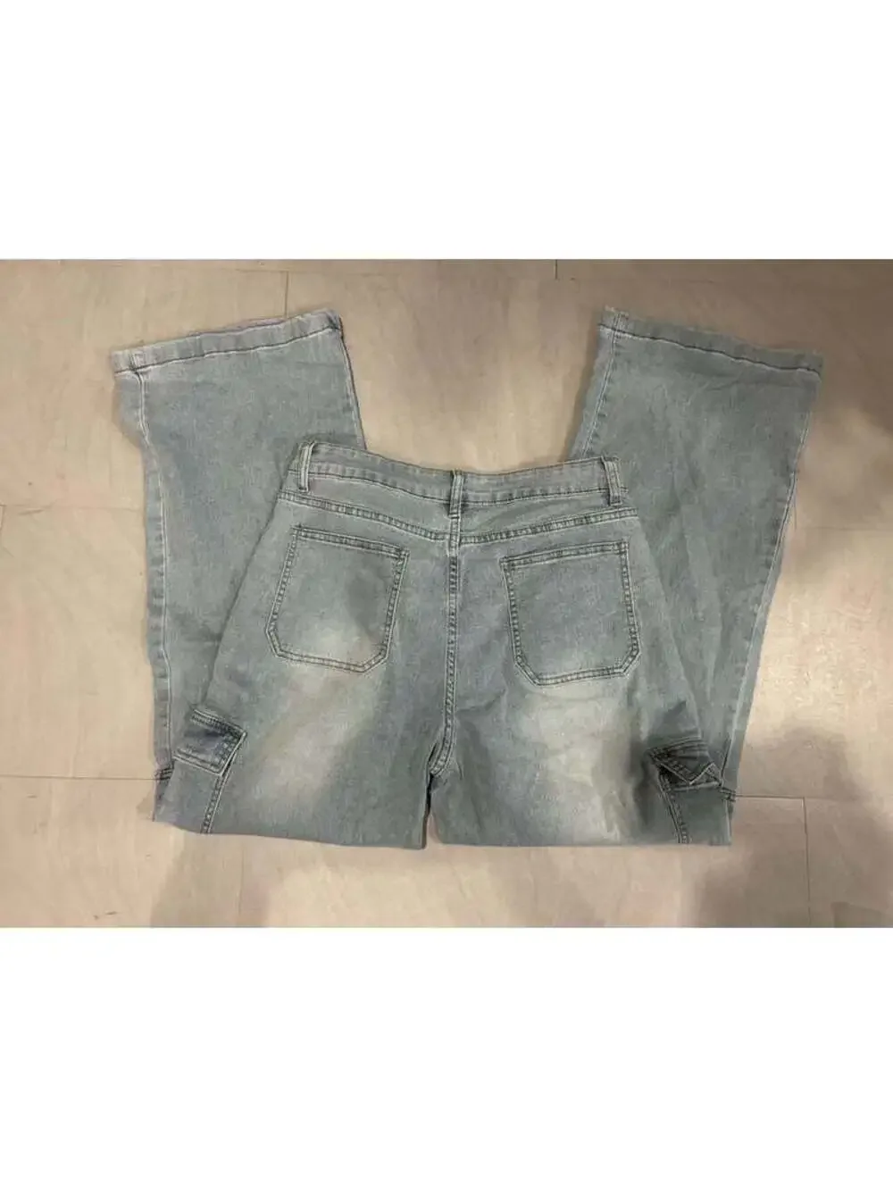 Light Wash Baggy Carpenter Cargo Jeans with Drawstring Waist